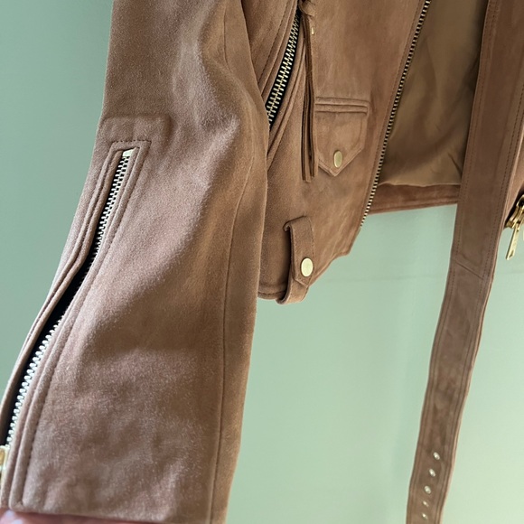 All Saints Luna Suede Biker Jacket XS Tan Brown - Picture 9 of 16